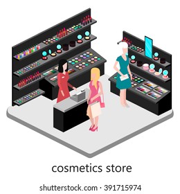 Isometric interior of cosmetics shop