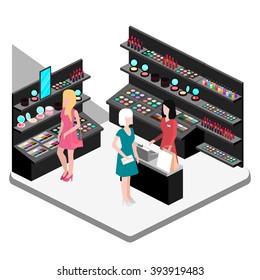 Isometric interior of cosmetics shop
