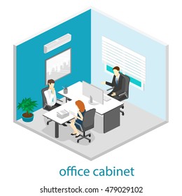 isometric interior of director's office. Flat 3D illustration of cabinet.