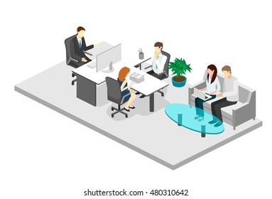 isometric interior of director's office. Flat 3D illustration of cabinet.