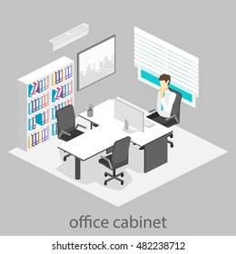 isometric interior of director's office. Flat 3D illustration of cabinet.