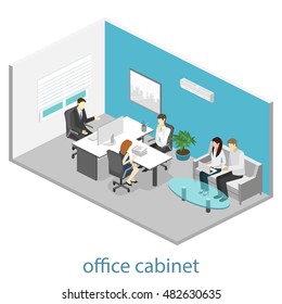 isometric interior of director's office. Flat 3D illustration of cabinet.