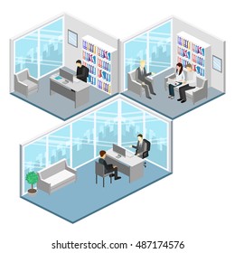 isometric interior of director's office. Flat 3D illustration of cabinet.