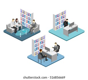 isometric interior of director's office. Flat 3D illustration of cabinet.