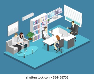 isometric interior of director's office. Flat 3D illustration of cabinet.