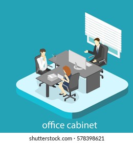 isometric interior of director's office. Flat 3D illustration of cabinet.