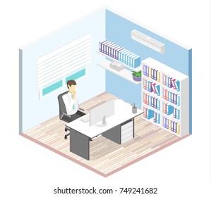isometric interior of director's office. Flat 3D illustration of cabinet.
