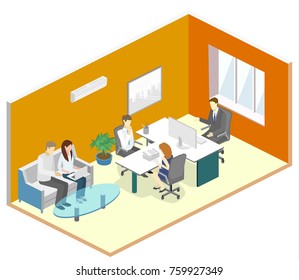 isometric interior of director's office. Flat 3D illustration of cabinet.