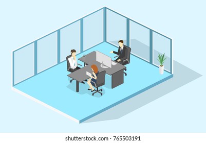 isometric interior of director's office. Flat 3D illustration of cabinet.