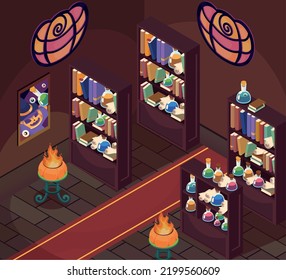 Isometric Interior Of Halloween Room, Design