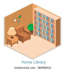 Isometric interior home library