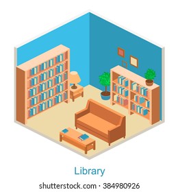 Isometric interior home library