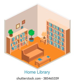 Isometric interior home library
