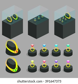 Isometric interior of jewelry shop