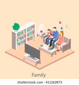 isometric interior of a living room