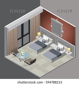 isometric interior of a modern bedroom