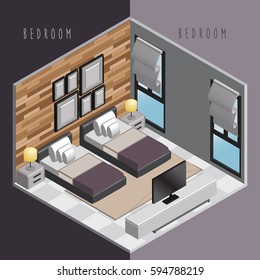isometric interior of a modern bedroom