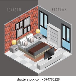 isometric interior of a modern bedroom