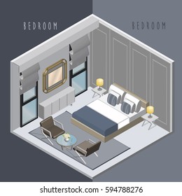 isometric interior of a modern bedroom