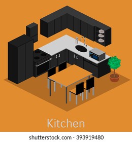Isometric interior of modern kitchen