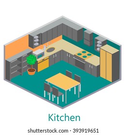 Isometric interior of modern kitchen