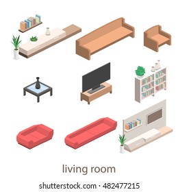 isometric interior of a modern living room. Flat 3D illustration