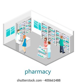 Isometric Interior Of Pharmacy