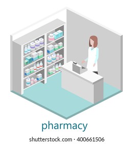 Isometric Interior Of Pharmacy