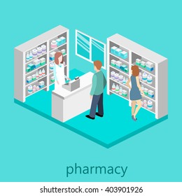 Isometric Interior Of Pharmacy