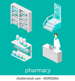 Isometric interior of pharmacy