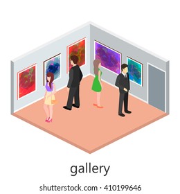 Isometric interior of picture gallery