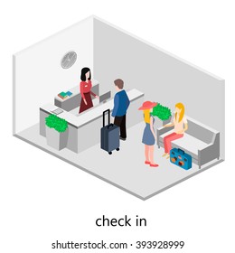 Isometric interior of reception.