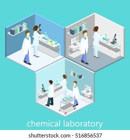 Isometric Interior Of Science Laboratory. Flat 3D Vector Illustration.