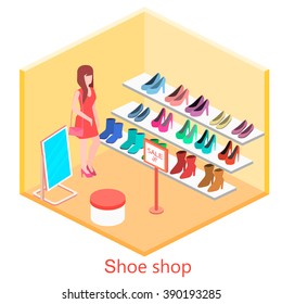 Isometric interior shoe shop