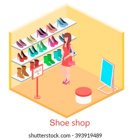 Isometric interior shoe shop