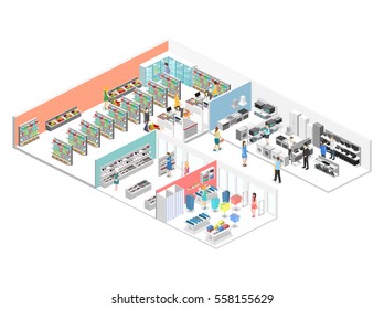 Isometric Interior Shopping Mall Grocery Computer Stock Vector (Royalty ...