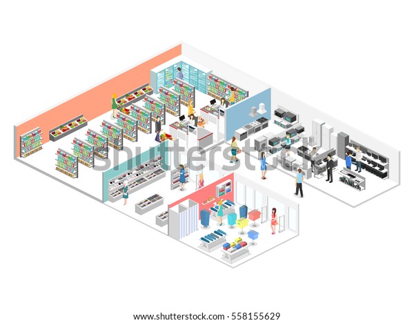 Isometric Interior Shopping Mall Grocery Computer Stock Vector (Royalty ...