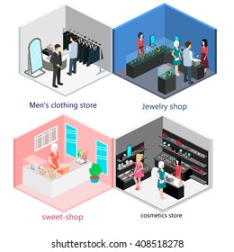 isometric interior of stores set