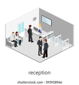 Isometric interior of waiting room.