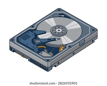Isometric internal computer hard disk drive storage hardware illustration