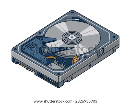 Isometric internal computer hard disk drive storage hardware illustration