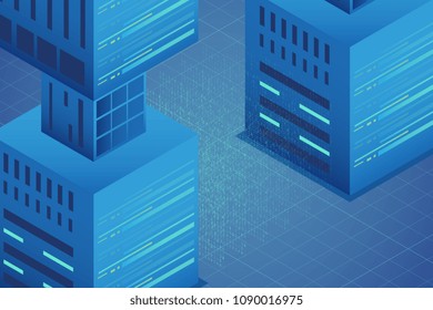 Isometric internet equipment illustration. Data transmission technology and data protection. Graphic concept for your design.