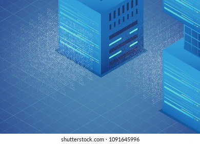 Isometric internet equipment illustration. Data transmission technology and data protection. Graphic concept for your design.