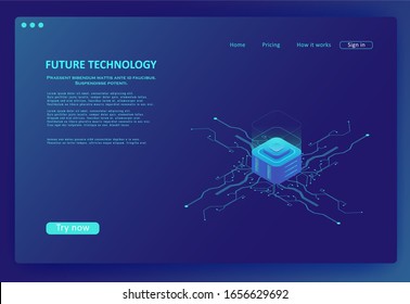 Isometric internet equipment illustration. Powered server and data center. Graphic concept for your design. Concept of big data processing center