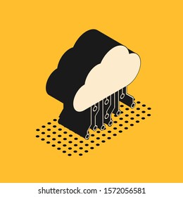 Isometric Internet of things icon isolated on yellow background. Cloud computing design concept. Digital network connection.  Vector Illustration