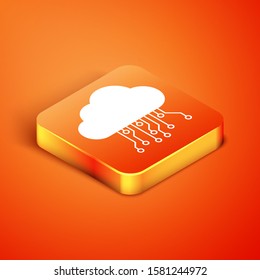 Isometric Internet of things icon isolated on orange background. Cloud computing design concept. Digital network connection.  Vector Illustration