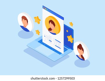 Isometric interview with the candidate, freelance, employment, recruitment, job interview, recruitment agency 3d isometric illustration