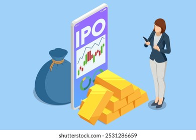 Investimento isométrico Metais preciosos ouro ou prata. Barras douradas. Investir no setor bancário. Aumento no custo de metais preciosos. Investimentos em títulos dourados. Comprando o aurum ETF