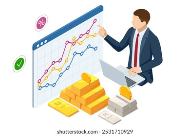 Investimento isométrico Metais preciosos Ouro ou Platina. Ouro, barras de platina. Investir no setor bancário. Aumento no custo de metais preciosos. Investimentos em títulos dourados. Comprando o aurum ETF