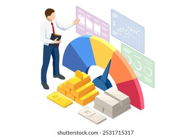 Investimento isométrico Metais preciosos Ouro ou Platina. Ouro, barras de platina. Investir no setor bancário. Aumento no custo de metais preciosos. Investimentos em títulos dourados. Comprando o aurum ETF